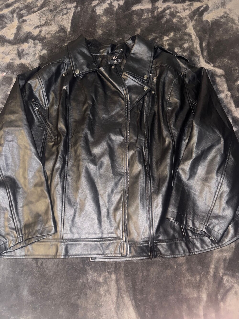 ellos Black Faux Leather Jacket Size 34 Snap Button Collar